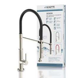 Змішувач кухонний Schütte 23138 Design з висувним шлангом Soft Touch, поворотний на 360°, нержавіюча сталь/чорний