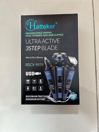 Електробритва для чоловіків Hatteker 3-в-1: ротаційна, тример для бороди, носа, IPX7, водонепроникна, бездротова, для вологого та сухого гоління