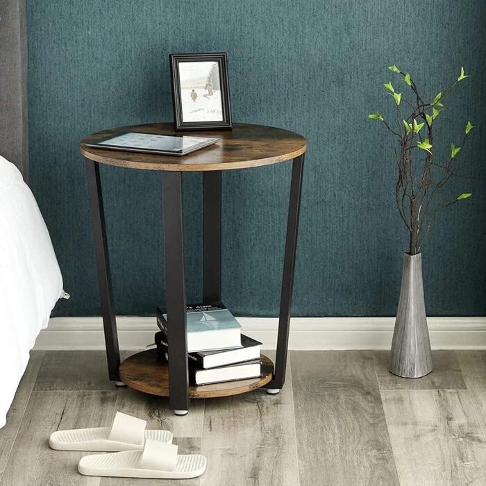 Журнальний стіл holz4home Lorie, круглий, з полицею, 50x57 см, індастріал, коричневий, легка збірка