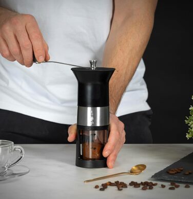 Ручна кавомолка Bialetti з нержавіючої сталі, матова чорна