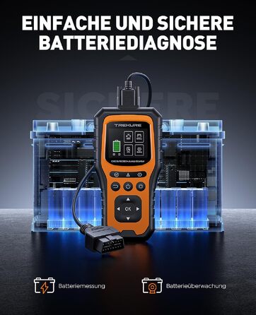 Бустер для авто TREKURE 7000A: Пусковий пристрій 12V з тестером акумулятора та OBD2 діагностикою для бензинових та дизельних двигунів до 10.0L, з LED-ліхтарем