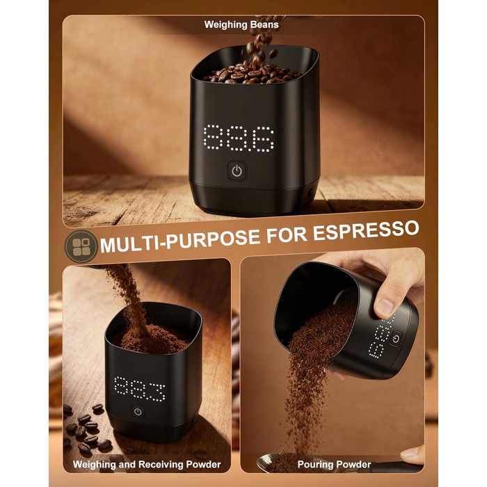 Ваги для кави цифровi Kaffee Waage для еспресо та пуровер, з таймером, аксесуар для бариста, мінімалістичний дизайн (чорні)