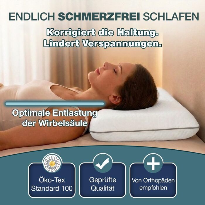 Ортопедична подушка для сну 40x60 з Memory Foam та підтримкою шиї – біла подушка для спини, живота та бокового сну Oeko-TEX, 12 см