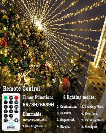 Світлодіодна гірлянда для вулиці 60м, 300 LED вогників теплого білого кольору, різдвяна ілюмінація