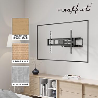 Настінний кронштейн для ТБ та монітора PureMounts, нахильний та поворотний, VESA 100x100 мм, до 20 кг, для діагоналі 32-70 дюймів, чорний