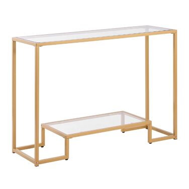 VEVOR Консольний столик з 2 ящиками, сучасний прямокутний, 107 x 35,4 x 75,5 см, з скляною стільницею, столик біля дивана з захистом від перекидання, для вітальні, передпокою, холлу