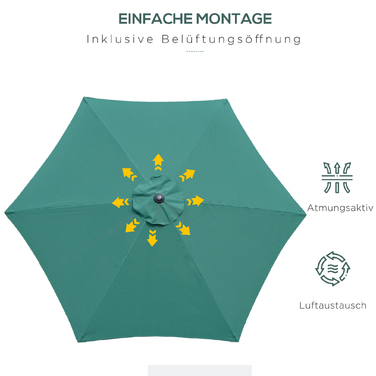 Аутсонячна шарнірна парасолька Garden Parasol Market Парасолька з ручною рукояткою Alu 180/㎡ Поліестер темно-зелений ∅2,6 x 2,35 м