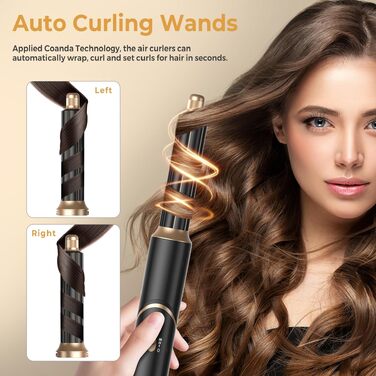 UKLISS Airstyler 5-в-1: Фен-щітка, стайлер для волосся з іонізацією, плойка, насадки для укладання (Чорний/Золотий)