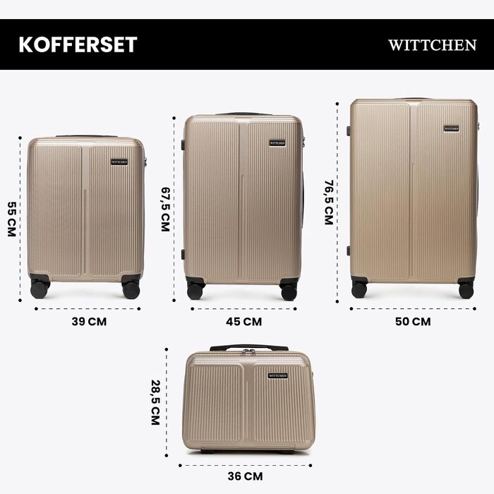 Валіза Wittchen Stripes Line XL (76.5x50x29 см) — великий дорожній кофр з ABS-пластику, 96 л, 4 колеса 360°, кодовий замок, золотиста