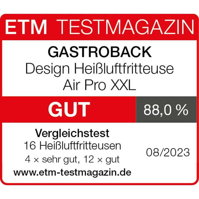 GASTROBACK Design Air Pro XXL аерофритюрниця 6,5 л, 8 програм, сенсорне управління, сріблясто-чорна