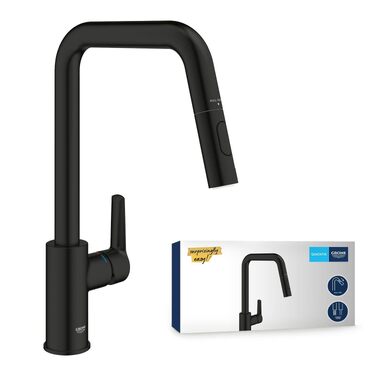 Змішувач кухонний GROHE Start 2 режими, висувна лійка, поворотний на 360°, економія води, чорний матовий 306312430
