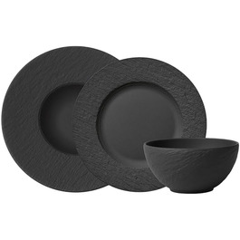 Стартовий набір посуду Villeroy & Boch Manufacture Rock, 6 предметів, чорний матовий, порцеляна преміум, для сервірування столу, придатний для посудомийної машини та мікрохвильової печі, для однієї особи
