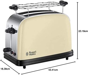 Тостер Russell Hobbs Colours+ Нержавіюча сталь, Червоний – 2 широкі слоти, підставка для булочок, 6 режимів, розморожування, 1000 Вт