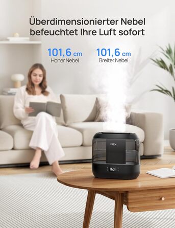 Dreo Smart зволожувач повітря для спальні 4 л, ультразвуковий, з верхнім заливанням, нічник, аромадифузор, до 32 годин роботи, тихий, чорний