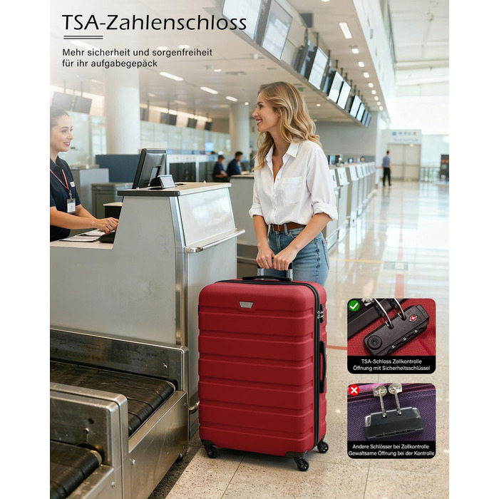 Набір валіз COOLIFE 2 шт. (L + XL) Spinell Red, PC+ABS, полікарбонат, на колесах, з TSA замком, чорний