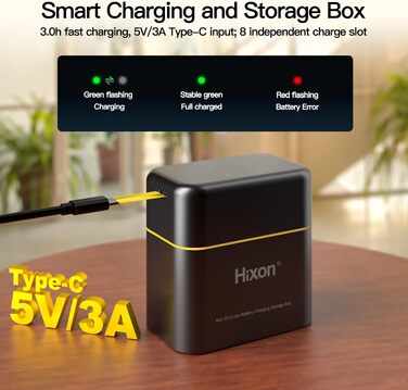 Набір акумуляторів Hixon AA Li-Ion 1.5V (12 шт) з зарядним пристроєм, 3500mWh, перезарядні літієві батарейки AA