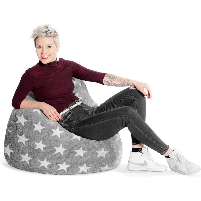 Крісло-мішок Sitting Point FluffyStars XL сірий, плюшевий