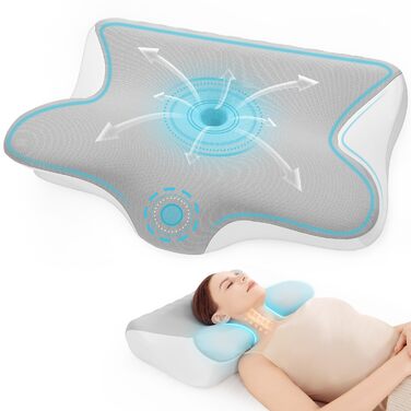 Ортопедична подушка з піни Memory Foam 2-в-1, 60x41.5x10/12 см, біла/сіра - для сну на боці, спині, животі
