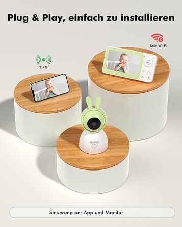 Відеоняня з камерою 1080P HD PTZ 360° та Wi-Fi: монітор для немовлят з додатком, нічним баченням, 4x Zoom, детекцією руху/звуку, двостороннім аудіо, автотрекінгом та сповіщеннями
