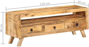 ТВ-тумба з масиву манго vidaXL, 110x30x40 см, 3 шухляди, 1 полиця, меблі для телевізора, низька тумба, мангове дерево