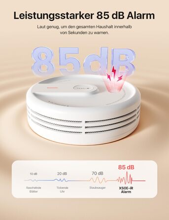 X-Sense Розумний димовий датчик з Wi-Fi, EN 14604, нічний режим, 10 років служби, змінна батарея, керування через додаток, XS0E-iR, білий