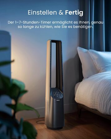 Pro Breeze Вентилятор без лопатей 101 см з LED дисплеєм та пультом - вежа, 6 швидкостей, 5 режимів, автоколивання 60°, таймер 7 годин, Smart App, чорний