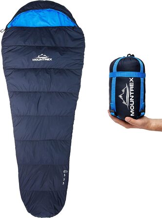 Спальний мішок MOUNTREX ультралегкий 760г, компактний, літній, для кемпінгу, подорожей, фестивалів, мумія, теплий, темно-синій, з'єднуваний, ліва блискавка