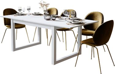 Стіл обідній Newfurn розсувний 160-200x90 см, білий, сучасний скандинавський стиль, для кухні та вітальні, з стільницею