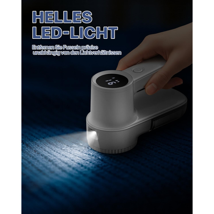 Електрична машинка для видалення ковтунців Homtronics з LED підсвіткою, USB зарядка, 3 швидкості, для одягу, ковдр - біла