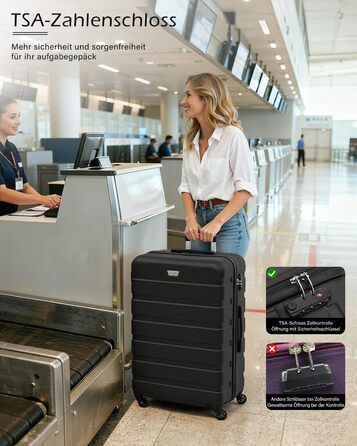 Набір валіз COOLIFE (2 шт.) PC+ABS, чорний – полікарбонат, міцні, колеса 360°, TSA-замок, розміри L + XL