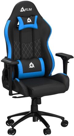 Ігрове крісло KLIM Esports, ергономічне, з підлокітниками, поперековою і шийною підтримкою, регульоване, штучна шкіра, преміум-матеріали, синє, 2024
