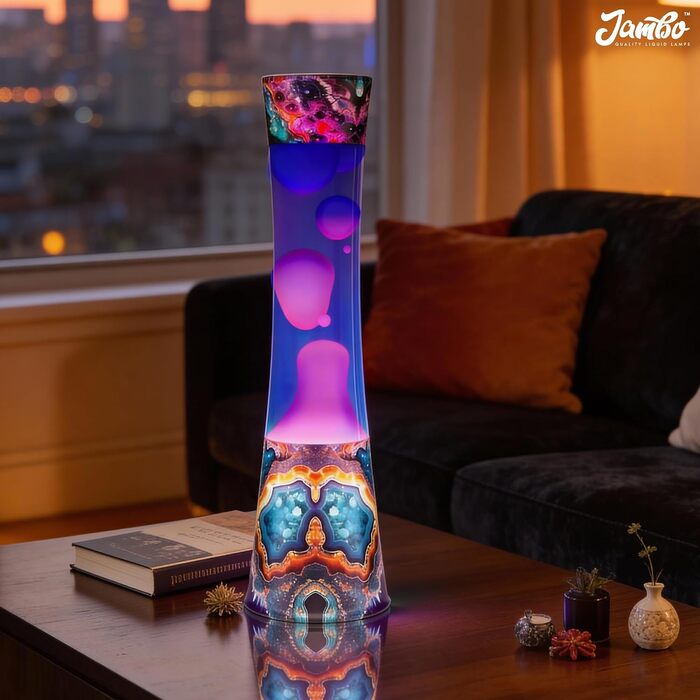 Рідка лампа-нічник Jambo Amber Crystal Decal Liquid Motion Lamp з ефектом бурління (фіолетова рідина, жовтий віск), 39 см