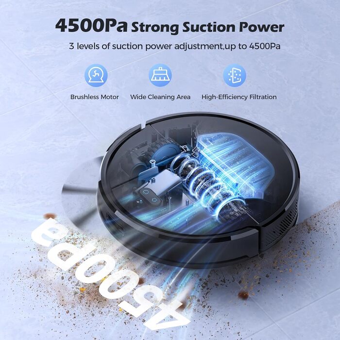 Робот-пилосос Lubluelu SL68 з лазерною навігацією, функцією вологого прибирання 3-в-1, потужністю 4500 Па, низьким рівнем шуму 54 дБ, технологією Anti-Siphon, керуванням через додаток, 24 заборонені зони, 150 хв автономної роботи