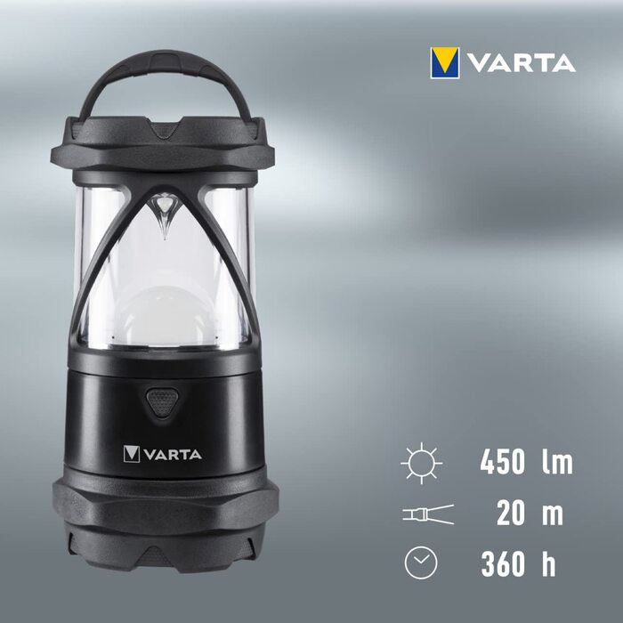 LED кемпінговий ліхтар VARTA Indestructible L30 Pro з 6 батарейками AA, водонепроникний, з нічним режимом, для риболовлі, кемпінгу, аутдор та аварійного освітлення