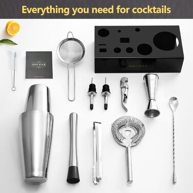 Набір для коктейлів Mixology Barkeeper: Бостон-шейкер з підставкою та аксесуарами з нержавіючої сталі для дому