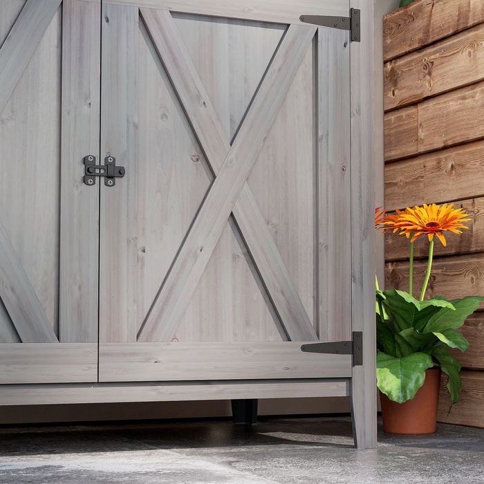 Outsunny Garden Шафа з дерева, Садовий сарай стійкий до погодних умов 110x60x88.5 см, Садовий сарай з дверима, Складний дах, Полиці, Садова шафа, Садовий сарай Шафа для інструментів Садовий сарай для патіо Задній двір, світло-сірий