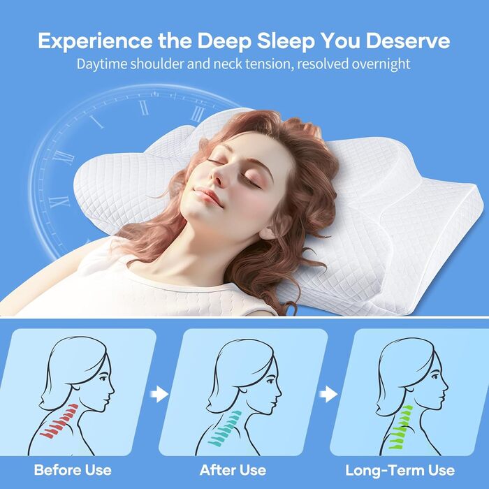 Подушка ортопедична для сну з Memory Foam NackenKissen, 62x39x11/13 см, біла. Для бічних положень, знімний чохол.