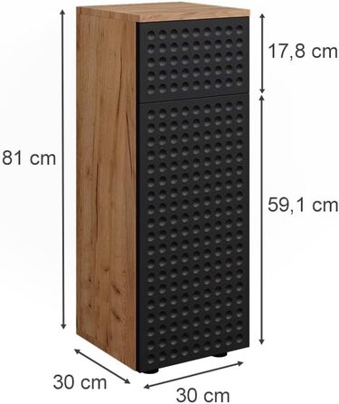 Середня шафа для ванної Vicco Irma, золота дубова/антрацит, 30x81 см, 1 шухляда, 2 полиці, антрацит з точковим візерунком