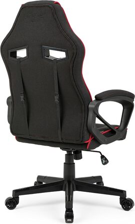 Ігрове крісло SENSE7 Knight, ергономічне, з регульованою поперековою подушкою, гойдалка, м'які підлокітники, тканинне, до 120 кг, для ПК, чорний-червоний