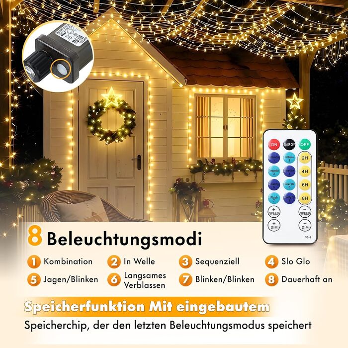 Світлодіодна гірлянда-кластер MAGGIFT 20м, 1000 LED, теплий білий колір, з пультом дистанційного керування, різдвяна ілюмінація