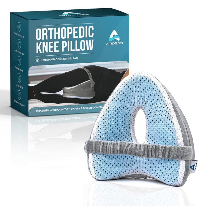 Ортопедична подушка для колін Memory Foam для полегшення болю при ішіасі, з велюровим чохлом, охолоджуючим гелем та колінним бандажем (Сіра)