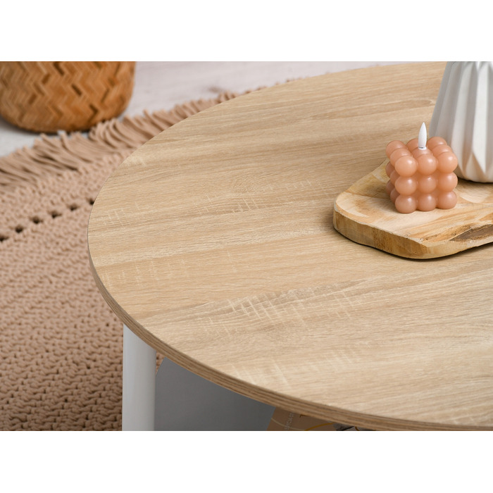 Журнальний стіл Mebel-Partner круглий, 80 x 80 x 45 см, білий, дуб сонома