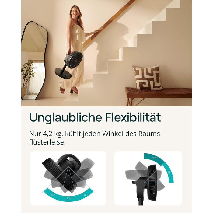 Duux Whisper Flex 2 Smart Вентилятор - Тихий (13 дБ), Нічний режим, Таймер, Регульована висота (54-92 см), Енергоефективний, Керування через App та Пульт - Чорний