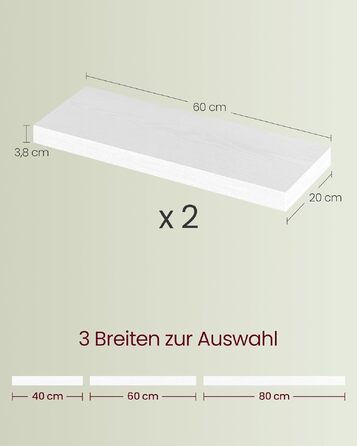 Полиця настінна VASAGLE Custos 4 шт., біла 60x20x3.8 см, для вітальні, кухні, офісу - LWS075B01