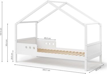 Дитяче ліжко-домік Bellabino Bela 90x200 см з бортиками, біле, з масиву сосни, для дівчаток і хлопчиків, з ламелями