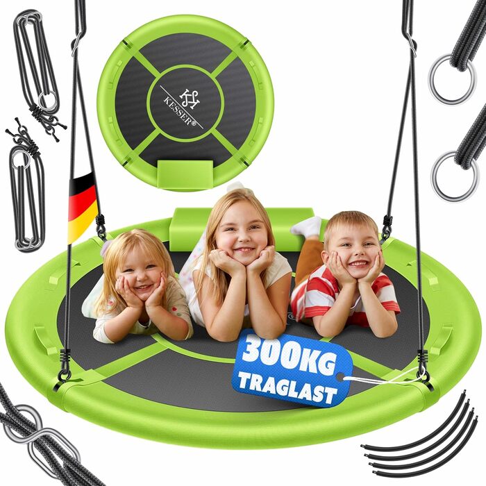 Шоукель KESSER® Tellershaukel Ø 120 см, до 300 кг, з подушкою та 4 ручками, регульована, для дітей та дорослих, зелений