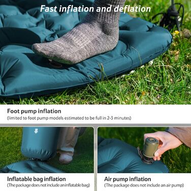Надувний кемпінговий килимок Naturehike Ultralight з вбудованим насосом для туризму та кемпінгу, темно-синій, двоповерховий
