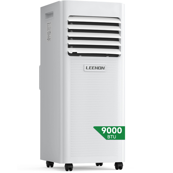 Мобільний кондиціонер LEENON 9000 BTU 4-в-1: охолодження, осушення, вентиляція, нічний режим. 2.6 кВт, білий. Для приміщень до 35 м²