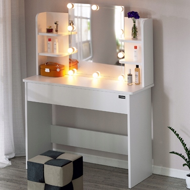 Туалетний столик Casaria, білий МДФ, 108x40x140 см, з LED-підсвіткою