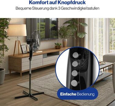Вентилятор Clatronic VL 3603 S поворотний, 40 см, 3 швидкості, чорний | Підлоговий вентилятор з регулюванням висоти та кута нахилу